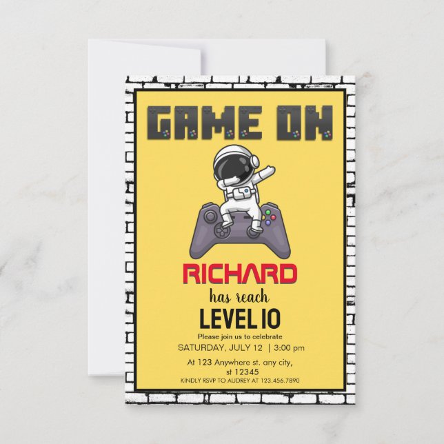 Invitación Juego de video Nivel Astronauta Jugador Cumpleaños (Anverso)