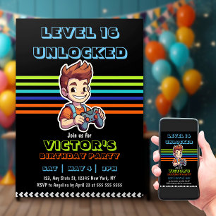 Invitación Juego de video Nivel de Jugador Boy Cumpleaños