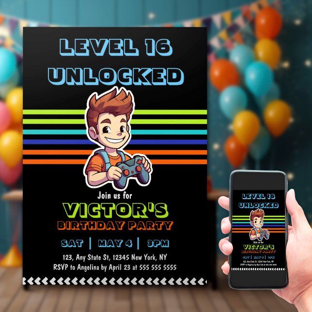 Invitación Juego de video Nivel de Jugador Boy Cumpleaños (Subido por el creador)