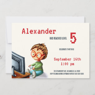 Invitación Juego de video Nivel de niño con anteojos Cumpleañ