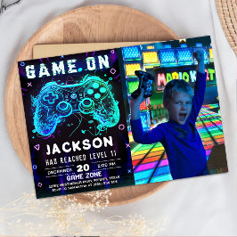 Invitación Juego de video Partida de cumpleaños Neon Juego a 