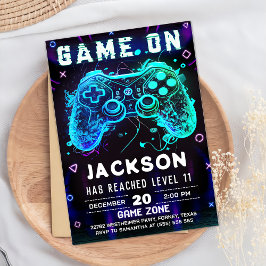 Invitación Juego de video Partida de cumpleaños Neon Juego a 