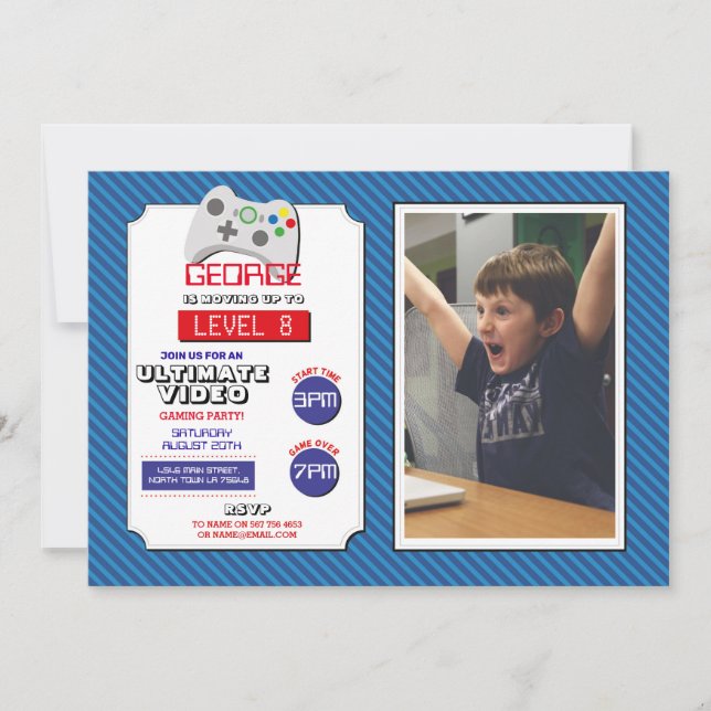 Invitación Juego de videojuegos Fiesta Blue Red Photo Gaming (Anverso)