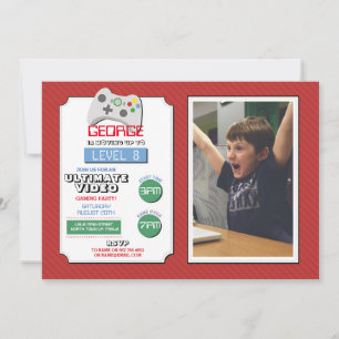 Invitación Juego de videojuegos Fiesta Red Photo Boys Juegos