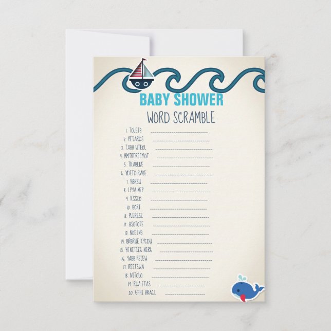 Invitación Juego de Word Scramble Nautical Baby Shower (Anverso)