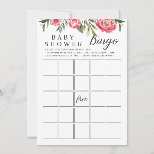 Invitación Juego del bingo de Baby Shower del Peony de la (Anverso)