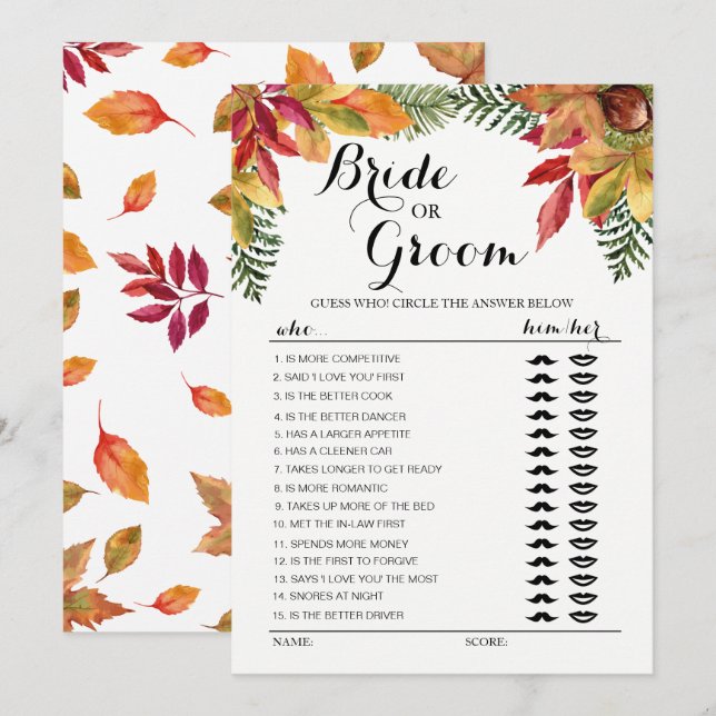 Invitación Juego editable de la novia o el novio de otoño fol (Anverso / Reverso)