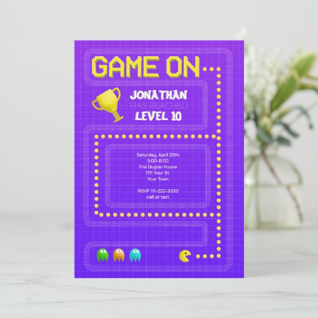 Invitación Juego en cumpleaños (Anverso de pie)
