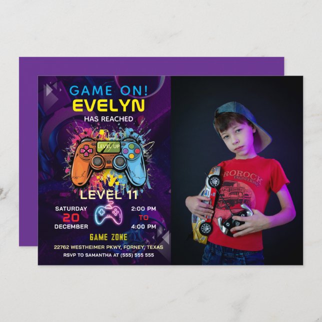 Invitación Juego en el día de cumpleaños del videojuego de ni (Anverso / Reverso)