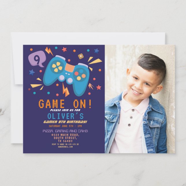 Invitación Juego en el día del cumpleaños, foto de Fiesta de  (Anverso)