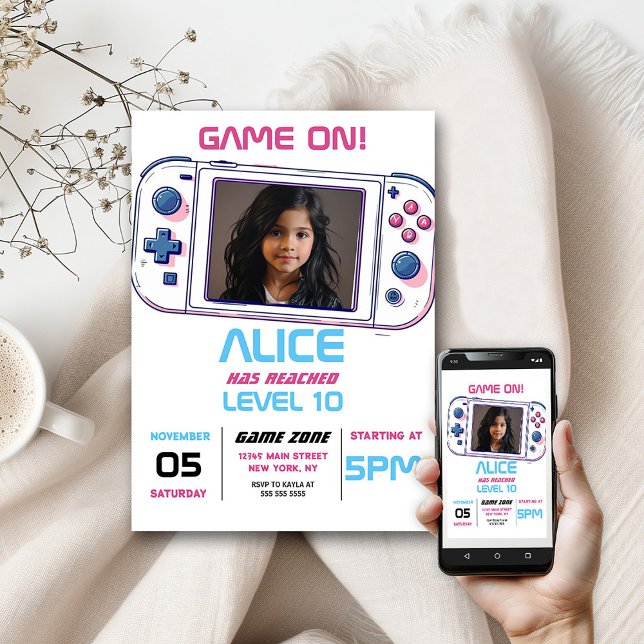 Invitación Juego En Guay Video Game Chica Birthday Party Phot (Subido por el creador)