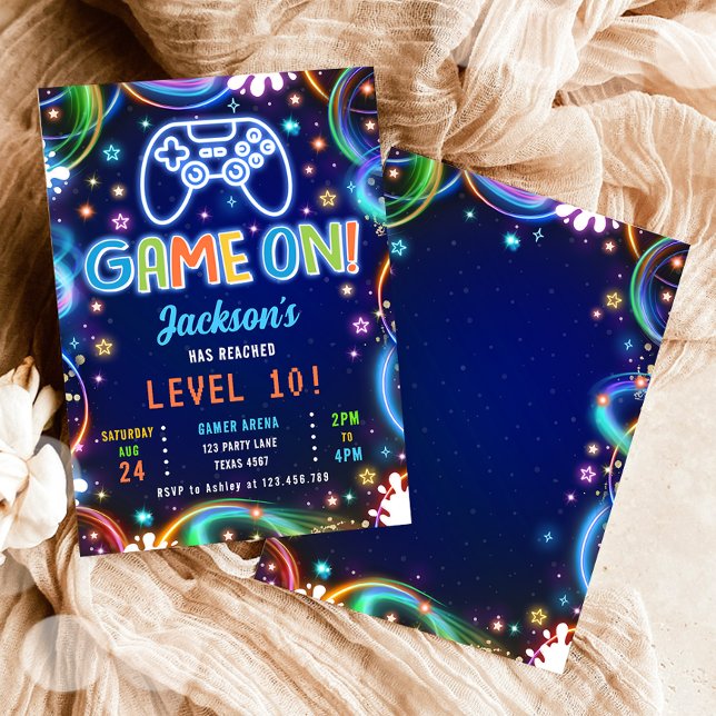 Invitación Juego En Juegos De Video De Gamer Neon Glow Boy Cu (Subido por el creador)