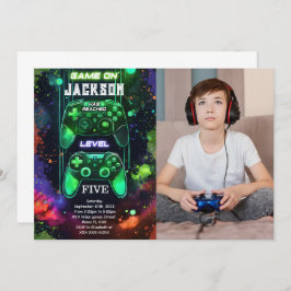 Invitación Juego en marcha, video juego de niños foto cumplea