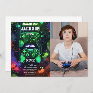 Invitación Juego en marcha, video juego de niños foto cumplea