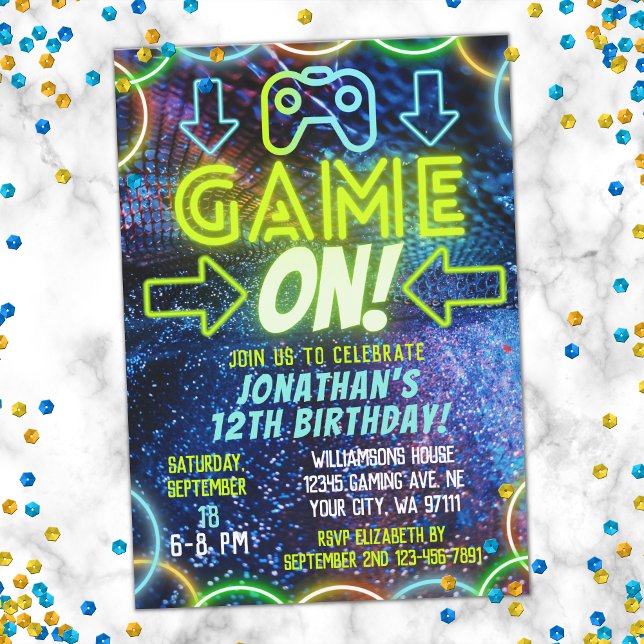 Invitación Juego En Neon Glow Video Game Gaming Birday Party (Subido por el creador)