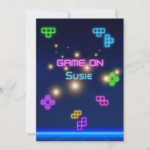 Invitación Juego en videojuego neon gamer verde, rosa, azul