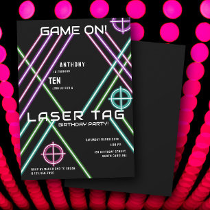 Invitación Juego Encendido Cumpleaños de Etiqueta Láser de Ne