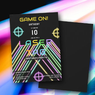 Invitación Juego Encendido Cumpleaños de Etiqueta Láser de Ne