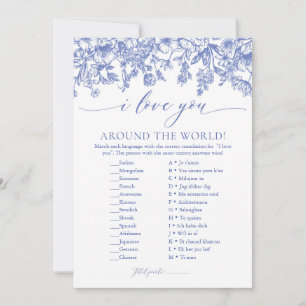 Invitación Juego Floral Azul Polvoriento Te Amo en Todo el Mu