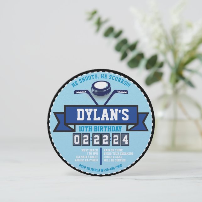 Invitación JUEGO HOCKEY JUEGO Deportes Niños Cumpleaños Fiest (Anverso de pie)