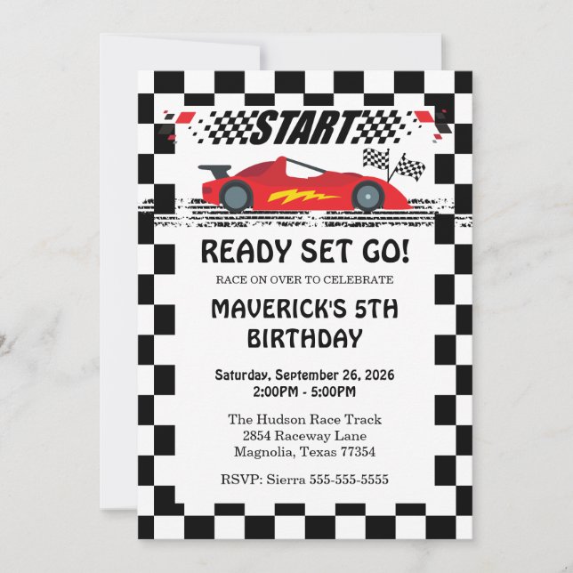 Invitación Juego Listo Go Race Car Red Cumpleaños (Anverso)