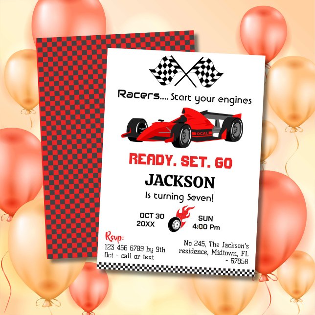 Invitación Juego listo para ir coche de carreras rojas modern (Subido por el creador)