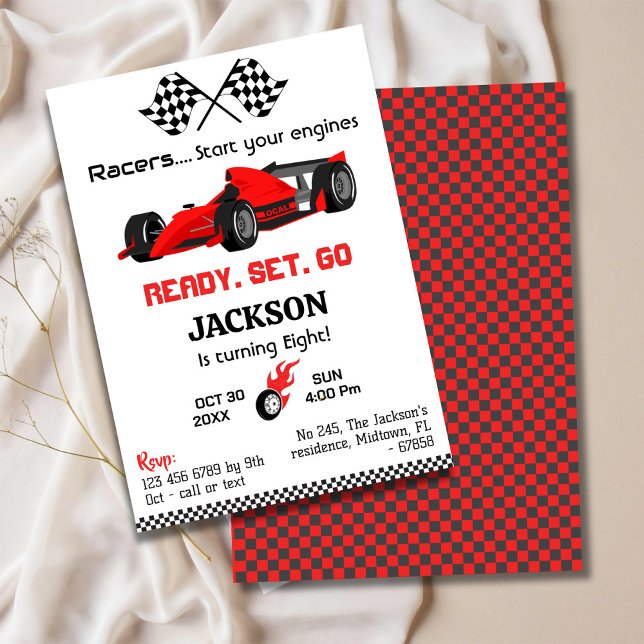 Invitación Juego listo para ir coche de carreras rojas modern (Subido por el creador)