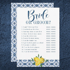 Invitación Juego mediterráneo Blue Tile Lemon Bridal Shower