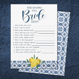 Invitación Juego mediterráneo Blue Tile Lemon Bridal Shower