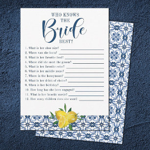 Invitación Juego mediterráneo Blue Tile Lemon Bridal Shower