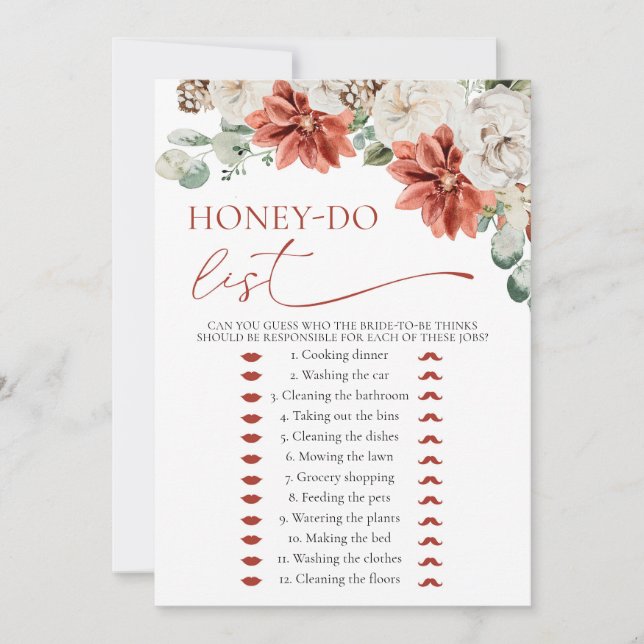 Invitación Juego moderno Red Winter Honey Do List Bridal Show (Anverso)