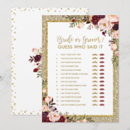 Invitación Juego nupcial de la ducha del purpurina del oro de