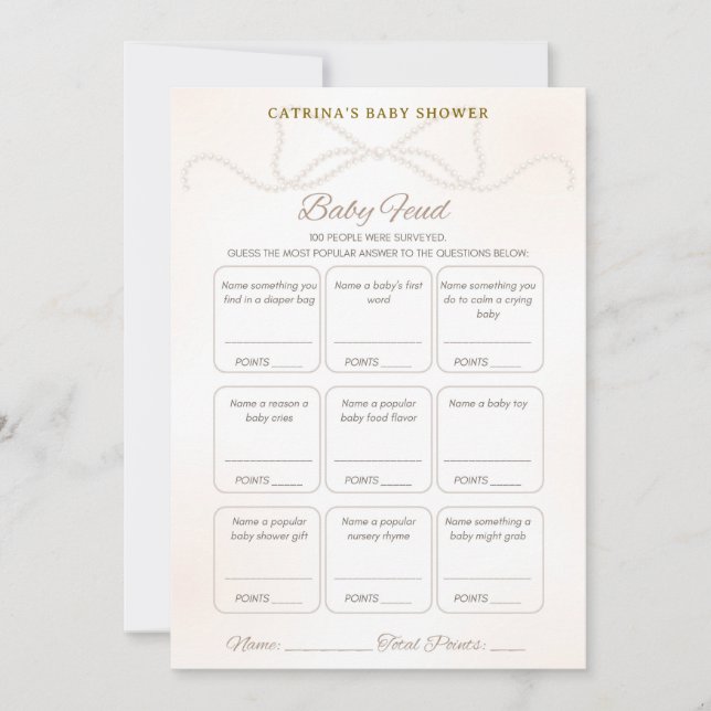 Invitación Juego para baby shower de perla - Nombre editable, (Anverso)