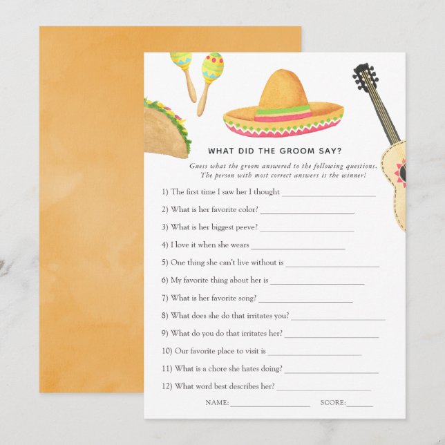 Invitación Juego para Despedida de Soltera Fiesta Mexicana de (Anverso / Reverso)