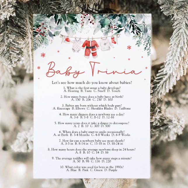 Invitación Juego Red Santa Baby Shower Baby Trivia para navid (Watercolor Christmas Red Santa Baby Shower Baby Trivia Game)