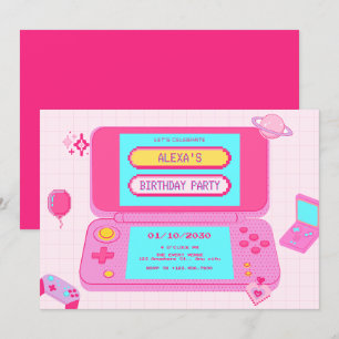 Invitación Juego rosa retro 
