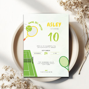 Invitación Juego, Set, Partido de Tenis Cumpleaños 10