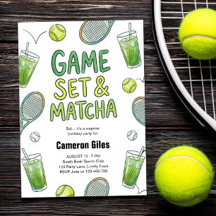 Invitación Juego Set y Matcha Sorpresa de Cumpleaños de Tenis