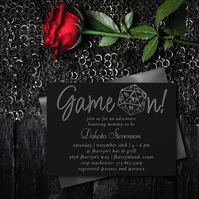 Invitación Juego Silver D20 activado | Fantasy Dice Bridal Sh (Subido por el creador)
