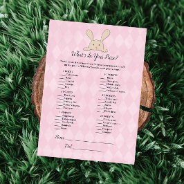 Invitación Juego Tan Bunny Rabbit Pink What's In Your Purse