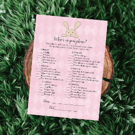 Invitación Juego Tan Bunny Rabbit Pink What's On Your Phone