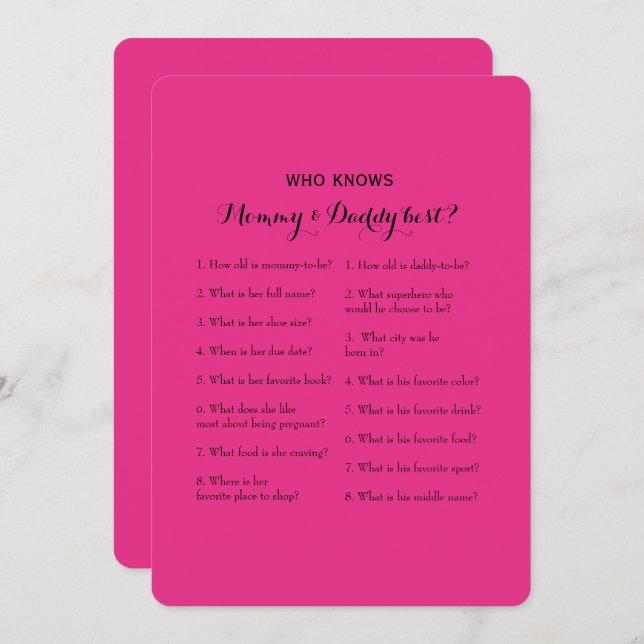 Invitación Juegos Baby Shower de doble cara - Consejo | Quién (Anverso / Reverso)