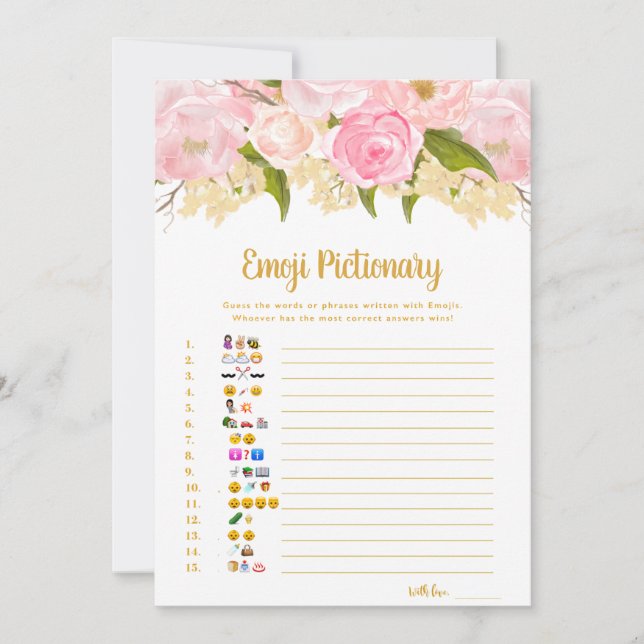 Invitación Juegos De Baby Shower De Emoji Rosa Y Oro (Anverso)