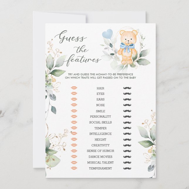 Invitación Juegos de Bingo/Rasgos Baby Shower de oso verde (Reverso)