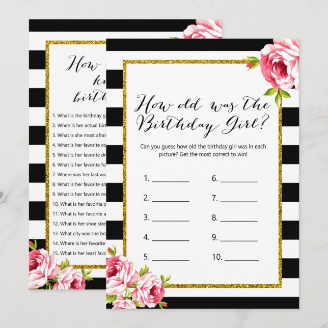 Invitación Juegos de cumpleaños x2 - qué edad | quién la cono (Anverso / Reverso)