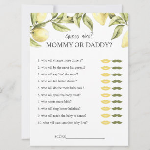 Invitación Juegos de ducha de bebé limón mami o papi adivina 