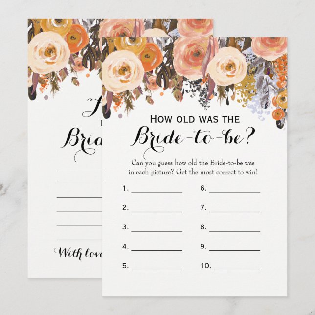 Invitación Juegos de ducha de novia floral de otoño de doble  (Anverso / Reverso)