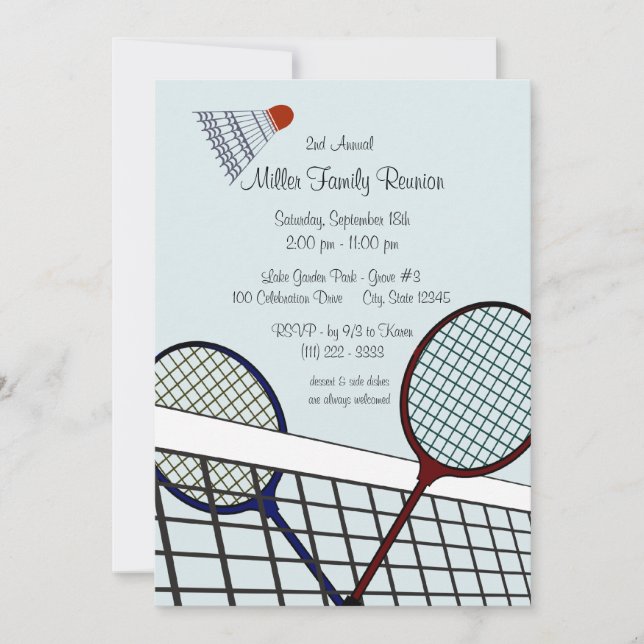 Invitación Juegos de patio trasero/ Badminton (Anverso)