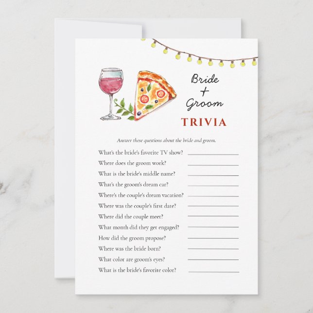 Invitación Juegos de Pizza y Wine Bridal Shower Trivia (Anverso)