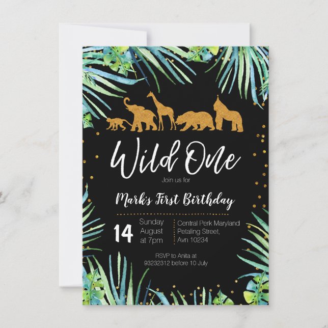 Invitación Juerguistas salvajes de una del cumpleaños selva (Anverso)